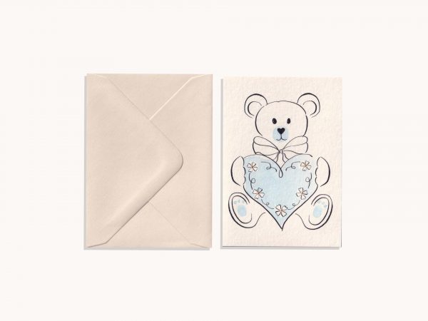 Baby Card – Pastel Blue Bear & Heart