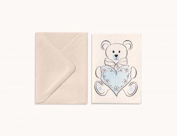 Baby Card - Pastel Blue Bear & Heart