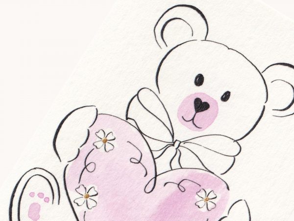 Baby Card – Pastel Pink Bear & Heart