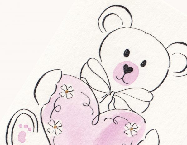 Baby Card - Pastel Pink Bear & Heart - Image 2