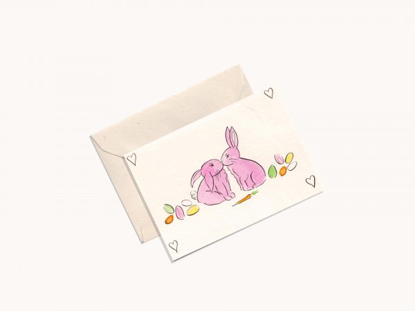 Baby Card – Pink Bunnies & Rainbow Eggs