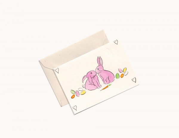 Baby Card - Pink Bunnies & Rainbow Eggs