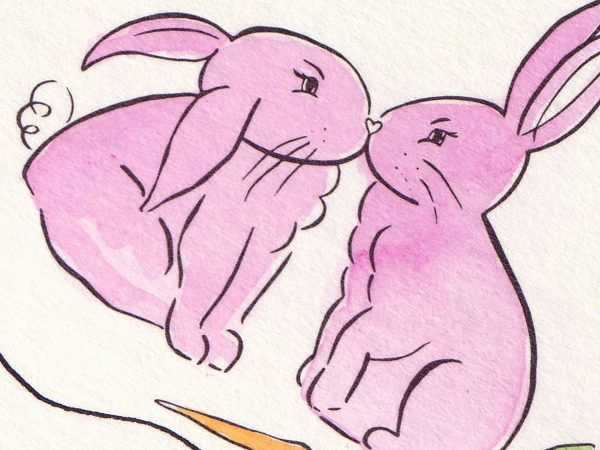 Baby Card – Pink Bunnies & Rainbow Eggs